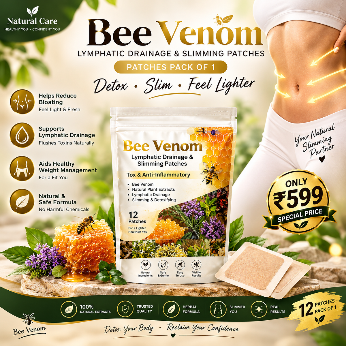 Bee Venom Lymphatic Drainage & Slimming Patches Pack of 1 | Body Care Patches