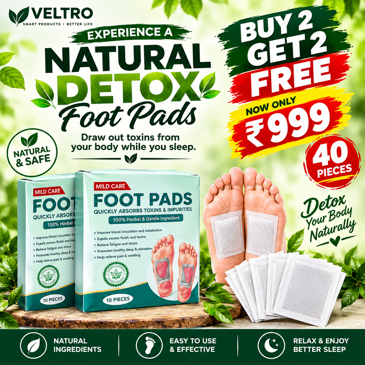 🌿 Natural Detox Foot Pads – Buy 2 Get 2 FREE | Just ₹999